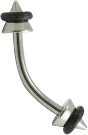 [Pierced Owl] 16GA 316L Stainless Steel Black O-Ring Spike Ends Curved Eyebrow Barbell, 16ga, Metal, no gemstone
