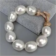 LAnGSHAW White Sea Shell Pearl Egg Shape Bracelet 8.5"