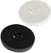 Yharnamite 2 Pcs Fastening Tape Hook and Loop Cable Ties, Self Adhesive Velcro Tape, Reusable Strong Sticky Back Fastening Tape for Cable Management, Cord Organizer Straps(10M)