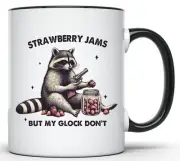 Funny Strawberry Jams Raccoon Holding Gun 11 Oz. Black Handle Mug