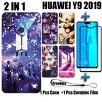 華為 2 合 1 BTS 手機殼帶鋼化玻璃,適用於 HUAWEI Y9 2019 手機殼和曲面陶瓷屏幕保護膜