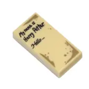 NEW LEGO - Tiles - Decorated - 1x2 'My name is Harry Potter.' tan x 1 - Myrtle