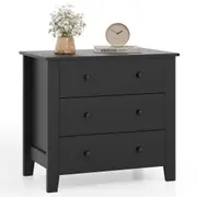 Costway 3-Drawer Nightstand Wood Bedside Table Bedroom Home Black