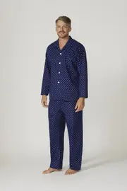 Mens Contare Flannelette PJS Pyjamas Long Set Midnight Sail Blue (MIS)