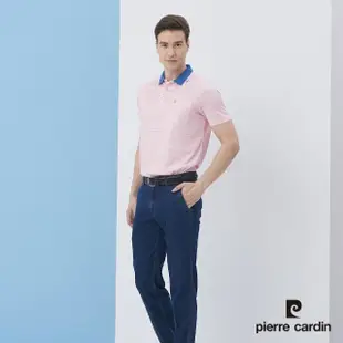 【pierre cardin 皮爾卡登】商務休閒 男款 規則暗紋印花短袖POLO衫-粉紅色(5217259-75)