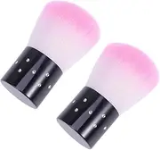 Mikinona 2Pcs Powder Brush Soft Round Handle Nail and Makeup Cleaning Brush for Blush and Face Blender Portable for Nail Art and Beauty Application