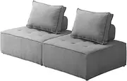 [OIKITURE] 2PC Modular Sofa with Adjustable Back, Linen Armless Sofa Easy Assemble, Per Unit Max Capacity 150kg, 2 Pillow, Sits up 4, Grey