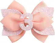 [Nuolich] Glitter Birthday Hair Bow for Baby Girls 1 2 3 4 5 6 Years Peach Party Decoration Hair Accessories for Three 3rd Third Birthday