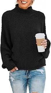 [Dokotoo] Womens Turtleneck Sweater High Neck Batwing Long Sleeve Loose Solid Chunky Pullovers Sweaters Casual Winter Knitted Outerwear Jumpers Tops Black Medium