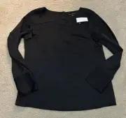 Banana Republic | Black Satin Long Sleeve Top Blouse Medium Shiny~ NWT $88