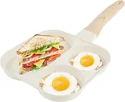 Nonstick Divided Grill Pan, 3 in 1 Frying Grill Pan, 3 Section Divided Breakfast Pan Grill Pan, Aluminium Square Big Grill Skillet with Bakelite Handle for Cooking Egg, Steak and Bacon (White)