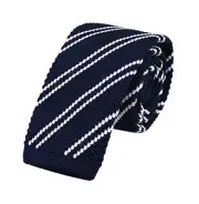 Knit Ties for Men Vintage Business Smart Casual 2" Skinny One Size Navy White
