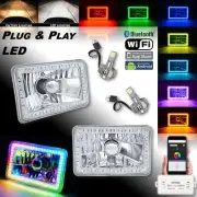 4x6" Bluetooth RGB SMD Color Chasing Halo Headlight 18/24w H4 LED Lamp Bulb PAIR (for: Chrysler)