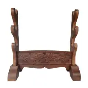 Wenge Japanese Samurai Sword Holder Stand Katana Tanto Rack Kyrin Carved 3 Tier