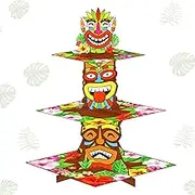 3 Tier Hawaiian Cupcake Stand Tiki Torch Cupcake Holder Tropical Cupcake Tower Dessert Stand for Summer Beach Pool Hawaiian Birthday Party Decorations Supplies