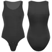 Men's Cotton Sleeveless Tank Top Vest Thong Leotard Sports High Cut Bodysuit Underwear black M