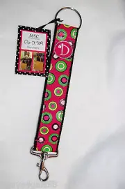 MSC Purse Key Chain BAG CLIP 8" PINK Strap BOLD POLKA DOTS Monogram Letter D