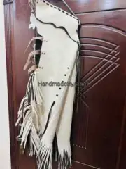 Men Western Cowboy Traditional Chap Fringes Leather Pant Riding Leather Pant