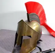 Greek Spartan Helmet with Red Plume Crusader Knight Medieval Authentic Replica