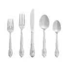 Rose Monogrammed Letter W 46-Piece Silver Stainless Steel Flatware Set (Service