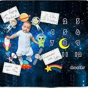 Homegician Baby Milestone Blanket, Monthly Milestone Blanket Space Theme for Boys and Girls, Perfect Baby Age,Soft Outer Space with Cards and Decor, Washable,Starry Sky