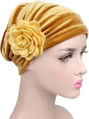 Women's Flowers Flannel Muslim Headscarf Pleated Hood Scarf Scarves hat pre-Tied Tiara Makeup Cap TJ-01# (Color : 3, Size : One Size)
