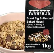 FARMER JO Burnt Fig & Almond Baked Muesli, Dipped in Honey & Rolled in Cinnamon - High Protein Healthy Breakfast Cereal with Wholegrain Oats | High Fibre, Low Salt, No Preservatives - Resealable Bag (1 Bag x 1kg)