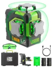 LG-3DMAX 3x360° Green Laser Level, 3D Self-Leveling Cross Line Laser with 2 R...