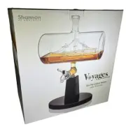 Voyages By Godinger Glass Ship Sculpture Decanter Nautical NIB Barware Man Cave