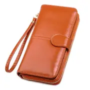Women Wallet Large Leather Designer Card and Smartphone Holder Organizer Long Ladies Travel Clutch Wristlet- Brown