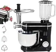 3-In-1 Food Blender and Meat Grinder, Electric Chopper with Meat Grinder & Veggie Chopper, Electric Rotary Adjustable Household Stand Mixers for Pizza, Pasta, Mashed Potatoes, Salad,Black