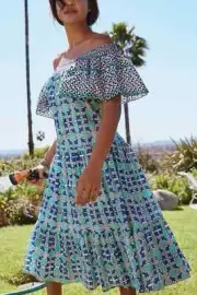 NWT Anthropologie Ro's Garden Jenna Dress Off Shoulders Blue Cover-Up 245$ XS