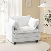 Polar Aurora Single Sofa,Arm Chair Upholstered Couch with Ottoman, 2 Armrest Pillows, Modern Corduroy Sofa for Living Room Bed Room Apartment Office