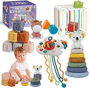 YOLOMOON Montessori Toys for Babies, Baby Toys 6-12-18 Months Shape Sorter Bin Sorting & Stacking Blocks Rings Pull String Toy, Newborn Baby Boy Girl Gift, Sensory Toys for 1 Year Old Infants Toddlers