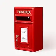 Assorted Collections Wall Mounted Post Box Classic Red Large Letter Box Lockable with 2 Keys, Heavy Duty Cast Iron Weatherproof Mailbox Easy to Install Keep ‎24x17x 44 cm, 11.8 kg