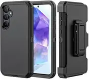Phone Case for Samsung Galaxy A55 5G case,Heavy Duty Hard Shockproof Armor Protector Case Cover with Belt Clip Holster for Samsung A55 5G Phone Case (Black)