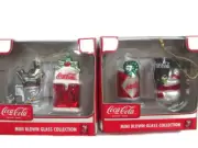 Set of Four Different Coca-Cola Mini Blown Glass Ornaments