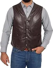 [House of Leather] Mens Full Leather Waistcoat Classic Style Vest Petrelli