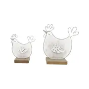 Set 2 Mum & Child Wire Chooks on Wood Base Ornament 19x16cm