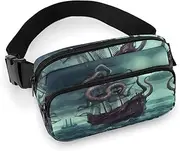 [YTLKGFP] Waist Pack Octopus Ship Printed Butt Pack Fanny Pack Hip Bum Bag for Workout Traveling Casual Running Hiking Cycling, Octopus Ship, 7.9 X 5.1 in
