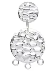 1 Sterling Silver 23x14mm Hammered Double Flat Coin Link with 3 Loops