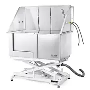 1.27M Pet Dog Bathing Station Electric Height Adjust, Professional Stainless Steel Dog Grooming Tub w/ Soap Box, Faucet,Rich Accessory,Bathtub for Multiple Pets, Washing Sink for