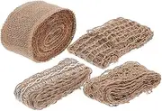 Homoyoyo 4 Rolls Vintage Lace Burlap Ribbon Wired Craft Ribbon for Present Wrapping Floral Arrangements DIY Projects Durable Versatile Material Event Theme
