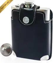 8oz Stainless Steel Hip Flask with Leather Belt Case, Leakproof, for Liquor, wit