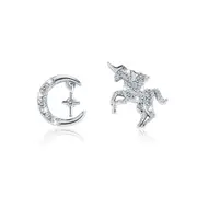 Solid 925 Sterling Silver Pure Crescent and Unicorn Stud Earrings