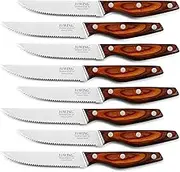 JXWING Professional 8-Piece German High Carbon Stainless Steel Steak Knife Set, Premium Full Tang Steak Knives with Pakkawood Handle