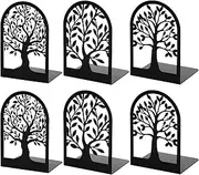 Bookends, Book Ends, Metal Bookends for Shelves Decorative, Tree Bookend Stopper for Heavy Books, Black Book Ends to Hold Books for Home Office, 6.5 X 4.7 X 3.5 Inch(3 Pairs/6 Pcs, Large)