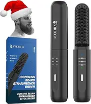 VIKICON Thermal Beard Straightening Brush For Men - Wireless Beard Hair Straightener Warm Comb Mini And Anti-Scalding And Auto Shut Off Portable For Travel Unique Gifts For H