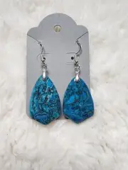 New Handmade Sterling Silver Blue Agate Shield Dangle Earrings Natural