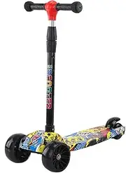 Scooters, Deluxe Kick Scooter Foldable 4 Adjustable Height, Lean-to Steer LED Light Up Wheels, Gifts for Girls Boys Age 3-12-Year-Old
